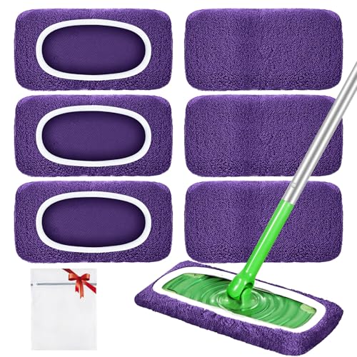 LOVECO Reusable Mop Pads Compatible with Swiffer Sweeper Mop, Microfiber Wet Pads Refill & Machine Washable Dry Sweeping Cloths for Use on All Sealed Floors - Stone, Hardwood, Laminate & Tile (6 Purple) - Image 1