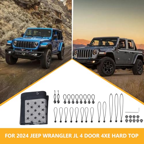 RERPRO غطاء شمس RERPRO متوافق مع 2024 2025 جيب رانجلر JL 4 أبواب 4XE ملحقات السقف الصلب غطاء الشمس الأمامي والخلفي شبكة ناعمة غطاء بيميني، يحافظ على وظيفة الوسادة الهوائية، علم الولايات المتحدة على الأبواب الأمامية والخلفية - Image 5