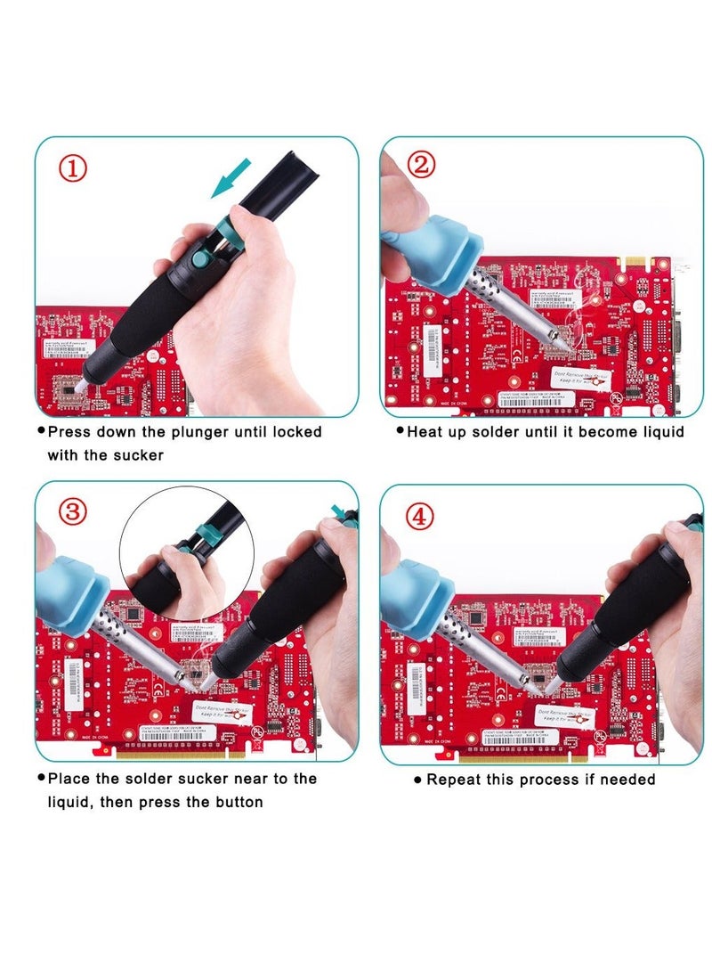 7 Pieces Solder Sucker Desoldering Wick Kit, Including 1 Pc Desoldering Sucker And 6 Pcs Solder Braid Wick, 2.0mm 2.5mm 3.0mm Width, 1.5m Length with Flux, Desoldering Vacuum Pump Solder Removal Tool - Image 5