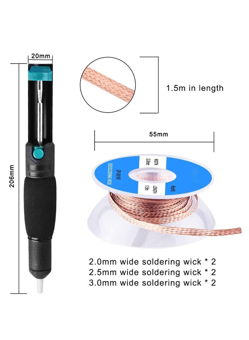 7 Pieces Solder Sucker Desoldering Wick Kit, Including 1 Pc Desoldering Sucker And 6 Pcs Solder Braid Wick, 2.0mm 2.5mm 3.0mm Width, 1.5m Length with Flux, Desoldering Vacuum Pump Solder Removal Tool - Image 4