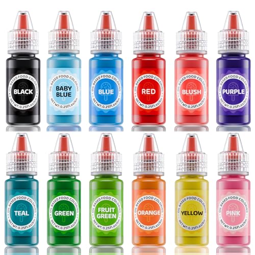 Jelife Oil Based Food Coloring for Chocolates - Jelife 12 Colors Oils Dye Set Flavorless Edible Food Color Vibrant Concentrated Neon Icing Colors for Candy Melts (6ml/Bottles) - Image 1