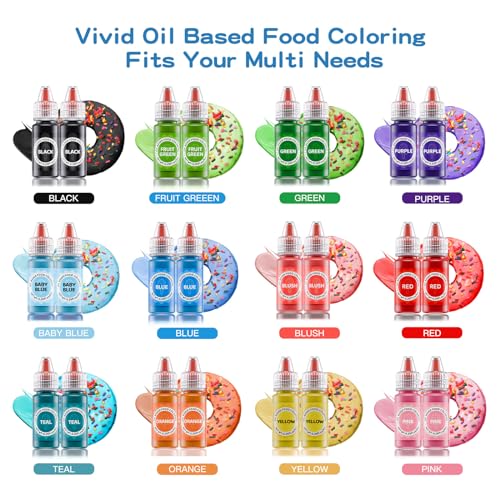 Jelife Oil Based Food Coloring for Chocolates - Jelife 12 Colors Oils Dye Set Flavorless Edible Food Color Vibrant Concentrated Neon Icing Colors for Candy Melts (6ml/Bottles) - Image 2
