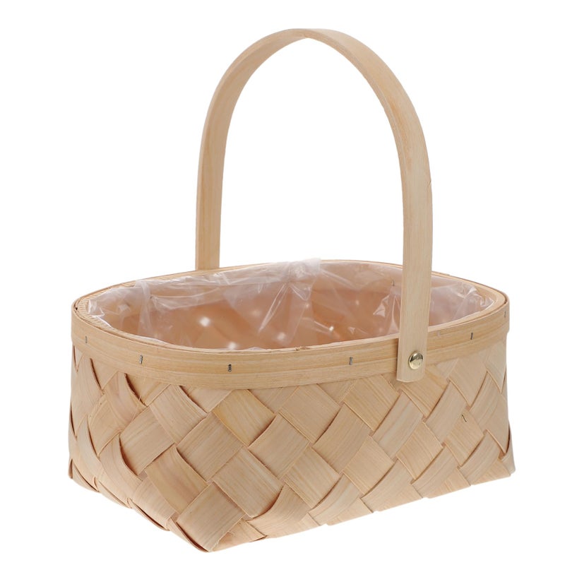 Garneck Handmade Rattan Storage Basket with Handle Seagrass Basket Houseware Storage Container Handwoven Straw Seaweed Basket Organizer with Handle Size L