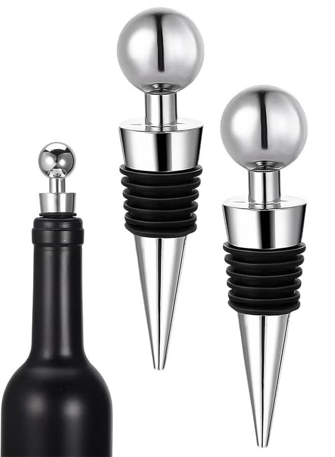 Wine Stoppers for Wine Bottles 2Pcs Vacuum Wine Bottle Stopper with Silicone Reusable Wine Corks, Leak proof Keep Fresh Suitable for Standard (Silver) - Image 1