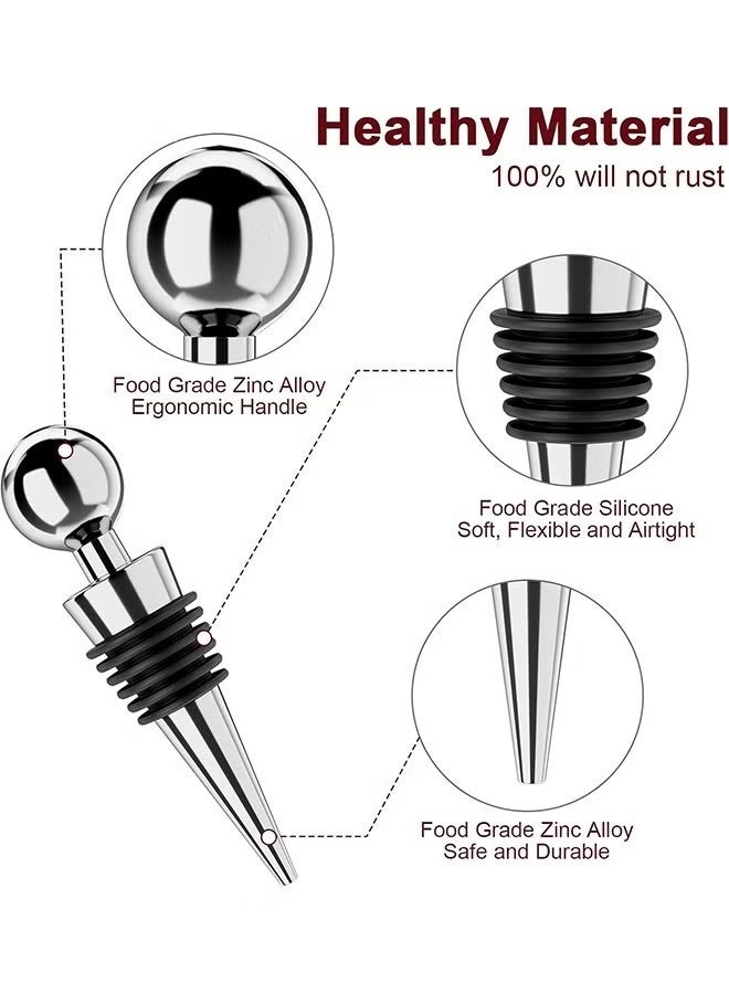 Wine Stoppers for Wine Bottles 2Pcs Vacuum Wine Bottle Stopper with Silicone Reusable Wine Corks, Leak proof Keep Fresh Suitable for Standard (Silver) - Image 2