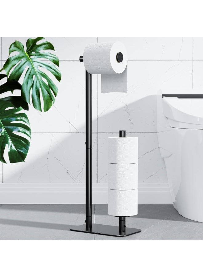 CENXI Toilet Paper Holder, Free Standing - Large Capacity Toilet Paper Holder for 4 Rolls, Rustproof Toilet Paper Stand with Non-Slip Stable Base, Black, 20 * 13 * 56.5cm - Image 1