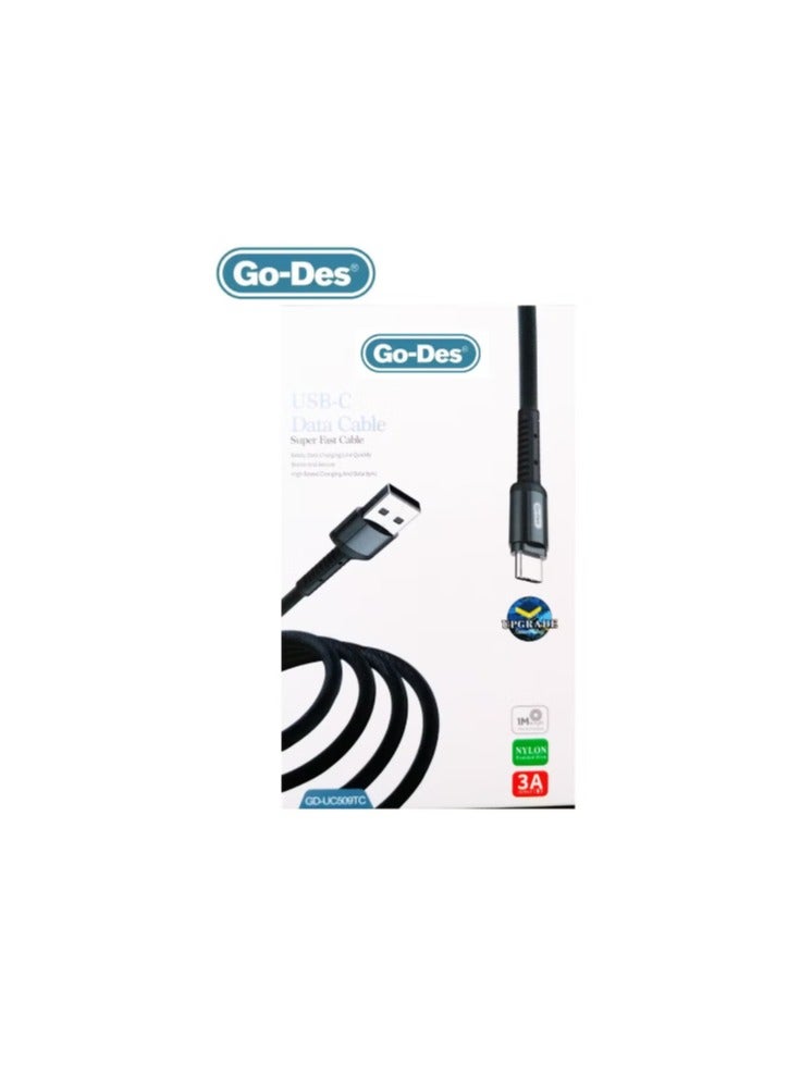 جو-ديز كابل بيانات جو-ديس نايلون تايب سي فائق السرعة بطول 1 متر GD-UC509TC - أسود - Image 1