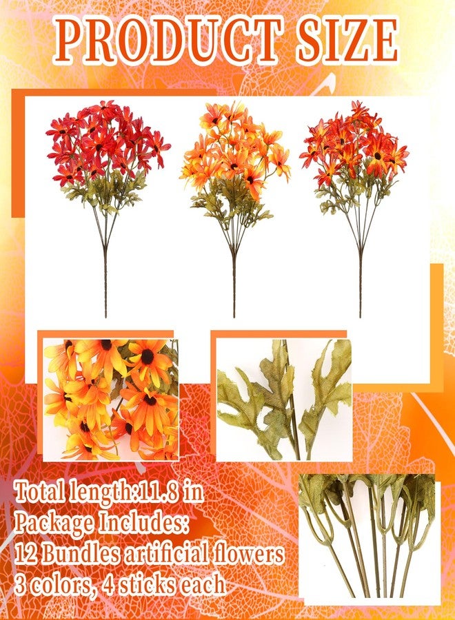 XunYee 12 Pcs Artificial Fall Flowers Faux Mums Bright Flowers Assorted Fake Silk Mums Chrysanthemums Bouquet Autumn Marigold for Vase Table Floral Arrangement for Wedding Home Outdoor Decorations - Image 2