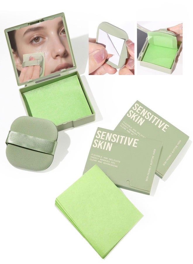 SUMEITANG 300 Oil Blotting Sheets for Face with Mirror & Puff Set | Oil Absorbing Sheets for Oily Skin | High-Performance Oil Control | Say Goodbye to Greasy | Summer Essentials for Women - Image 1