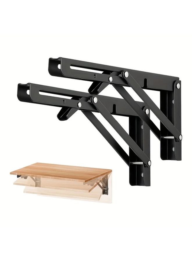 2pcs Black 14 Inch Folding Shelf Bracket Wall Mounted L Shaped Hinge With Screws - Image 2