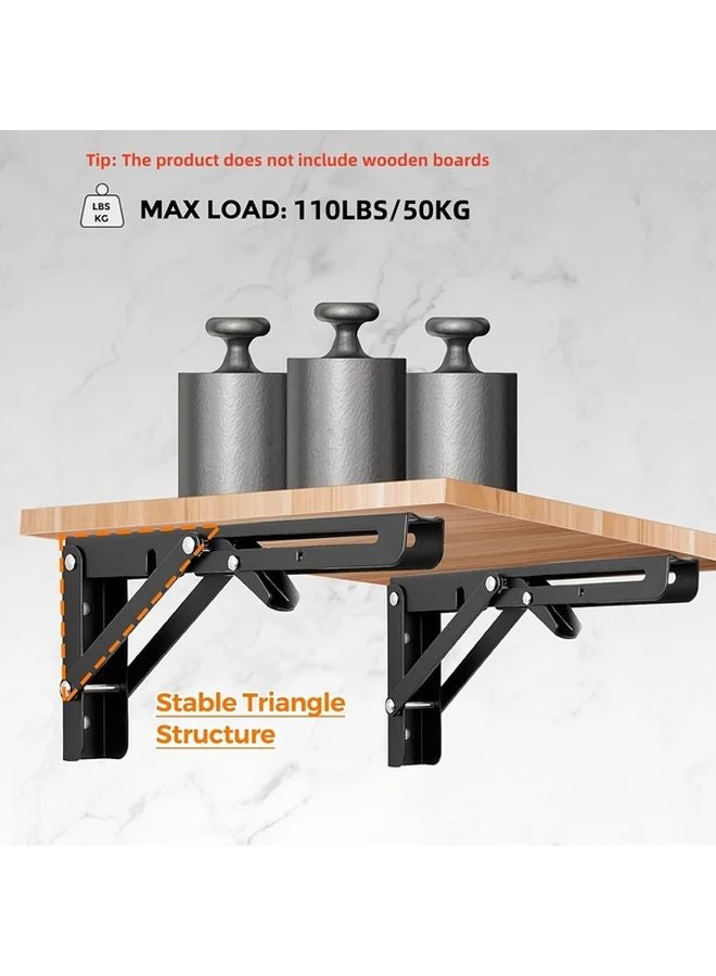 2pcs Black 14 Inch Folding Shelf Bracket Wall Mounted L Shaped Hinge With Screws - Image 5