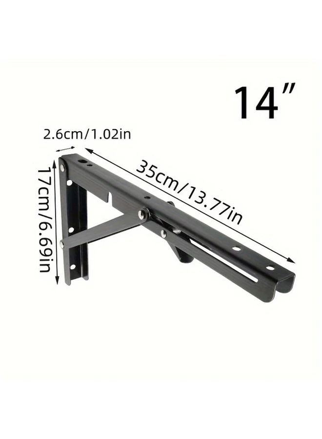 2pcs Black 14 Inch Folding Shelf Bracket Wall Mounted L Shaped Hinge With Screws - Image 1