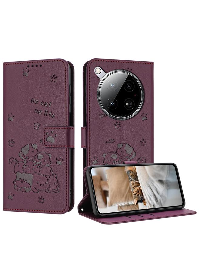 S-TOP Case For Infinix Zero 40 4G / Zero 40 5G Embossed Kitten Phone Leather Case with Lanyard - Image 1