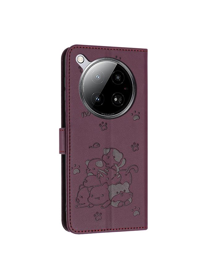 S-TOP Case For Infinix Zero 40 4G / Zero 40 5G Embossed Kitten Phone Leather Case with Lanyard - Image 3
