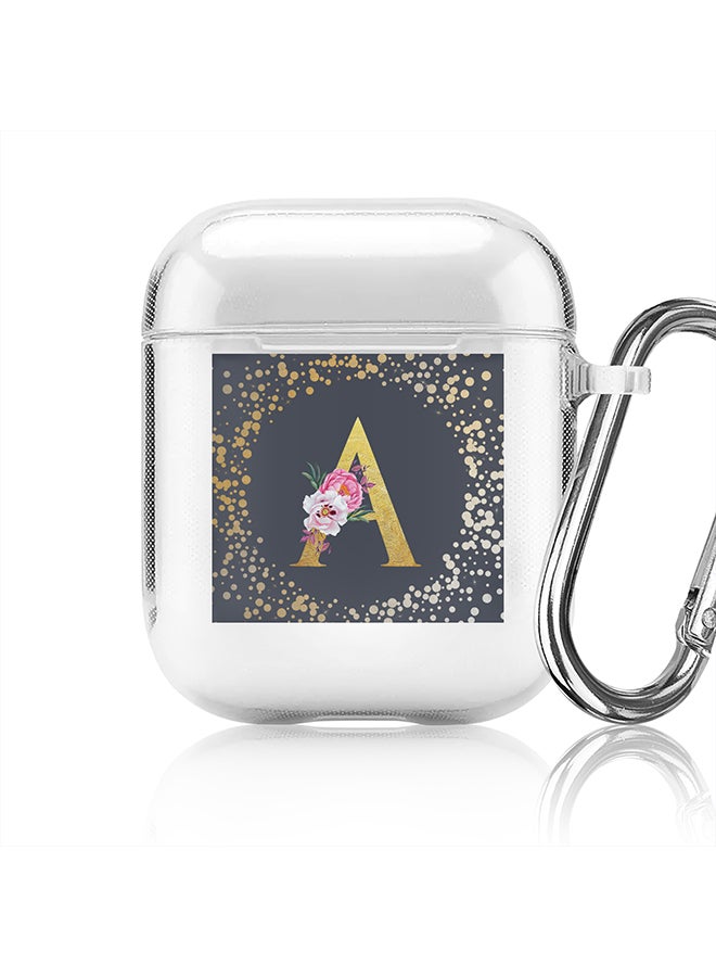 Stylizedd Classic Clear printed Case for Apple Airpods 2 / 1 Soft TPU Gel Thin Transparent Flexible Cover - Custom Monogram Initial Letter Floral Pattern Alphabet - A (Grey )  - Image 1