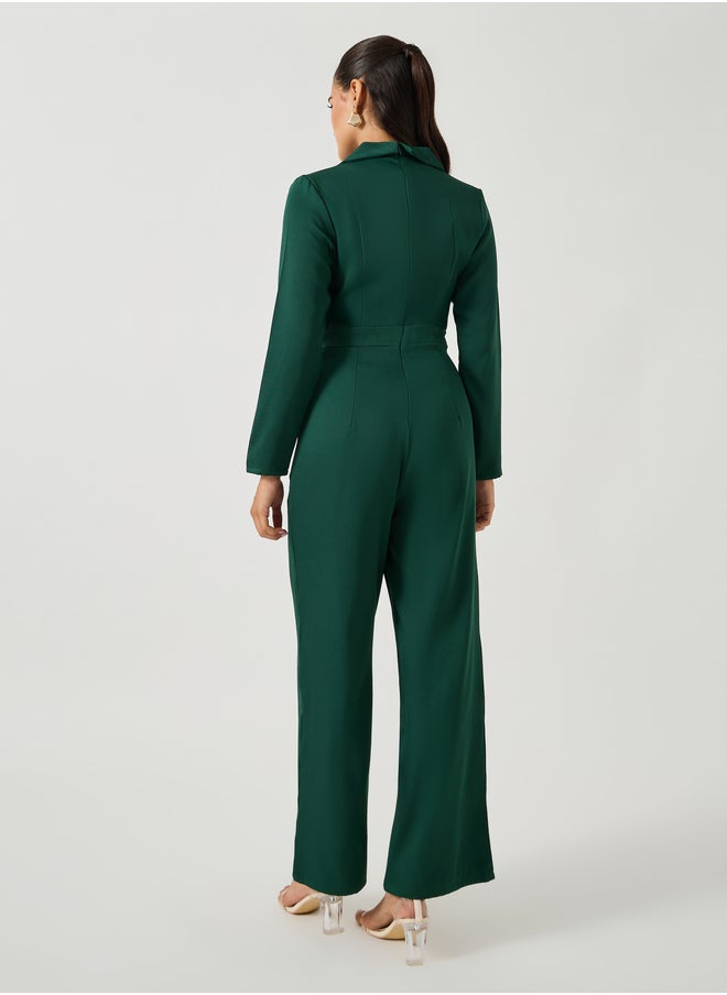 Styli Solid Notch Lapel Wide Leg Jumpsuit  - Image 4