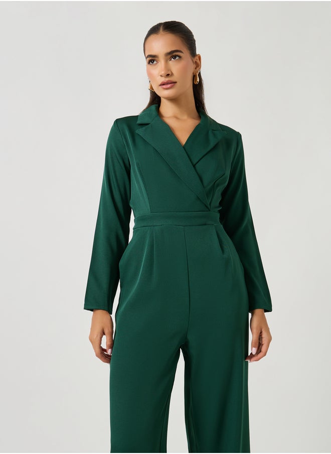 Styli Solid Notch Lapel Wide Leg Jumpsuit  - Image 2