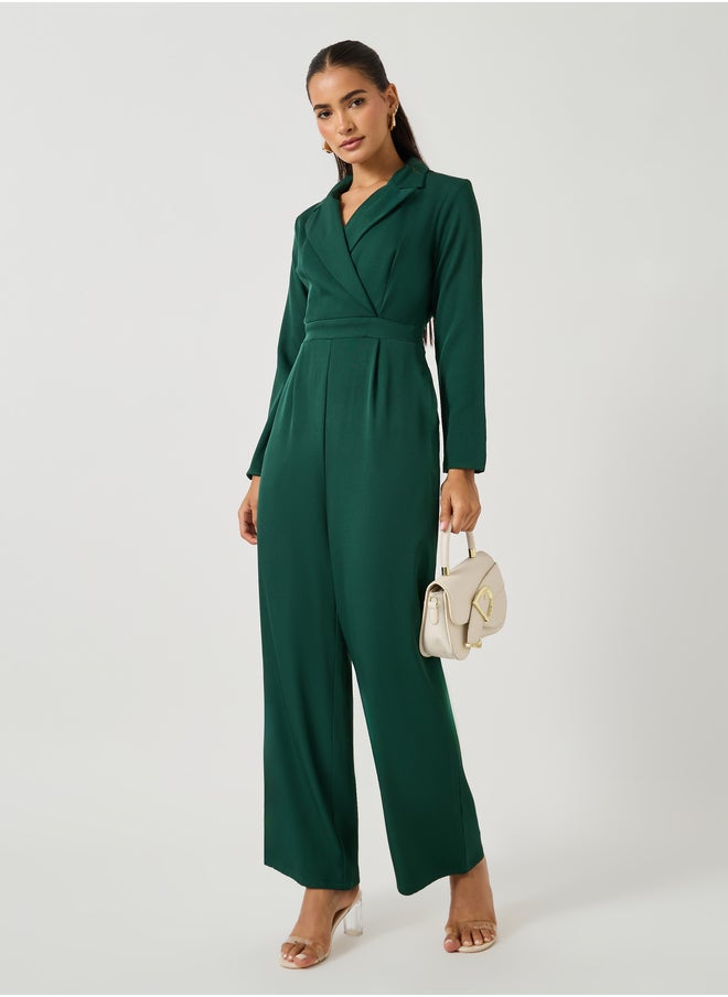 Styli Solid Notch Lapel Wide Leg Jumpsuit  - Image 1