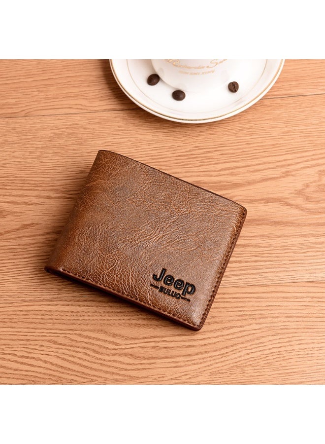 Jeep Buluo JEEP Men’s RFID Blocking Short Wallet – Compact Anti-Theft Bifold Wallet with Multiple Card Slots, ID Window, Cotton Blend Material, Casual Slim Card Holder - Image 1