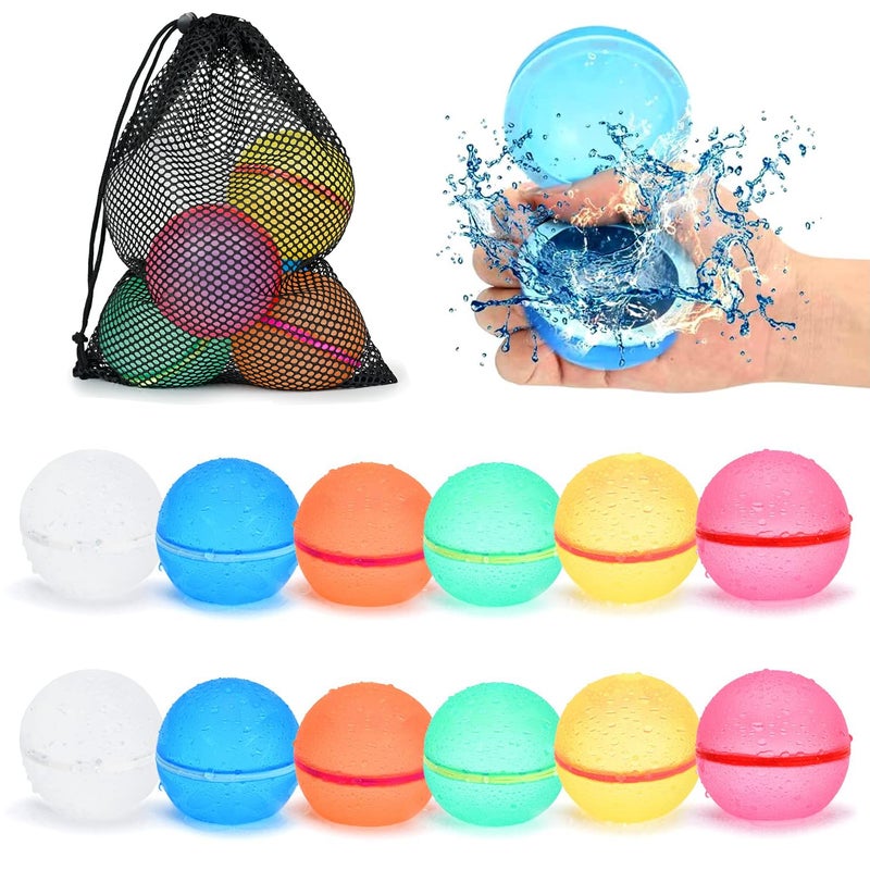 98K Reusable Water Balloons 12 Pcs with Mesh Bag, Pool Beach water Toys for Boys and Girls, Outdoor Summer Toys for Kids Ages 3-12 - Image 1