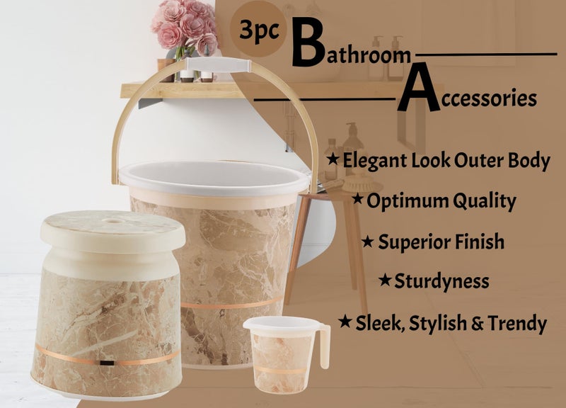 Liza 3 pcs Bathroom Accessories Set Plastic Bath Set Bathroom Bucket 20Ltr, Mug and Stool 3 Piece Combo Set for Home, Kitchen & Bathroom (Beige) - Image 2
