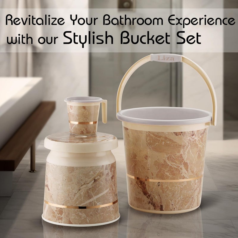 Liza 3 pcs Bathroom Accessories Set Plastic Bath Set Bathroom Bucket 20Ltr, Mug and Stool 3 Piece Combo Set for Home, Kitchen & Bathroom (Beige) - Image 4