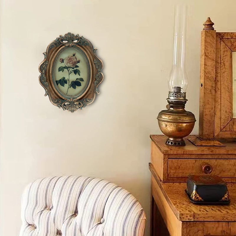 CISOO Vintage 4x6 Oval Picture Frame Antique Photo Frame Table Top Display and Wall Hanging, Retro Home Decor, Ornate Photo Gallery Art (Bronze Gold) - Image 4