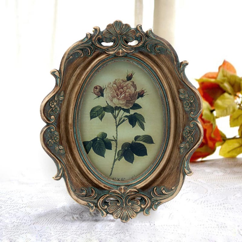 CISOO Vintage 4x6 Oval Picture Frame Antique Photo Frame Table Top Display and Wall Hanging, Retro Home Decor, Ornate Photo Gallery Art (Bronze Gold) - Image 2