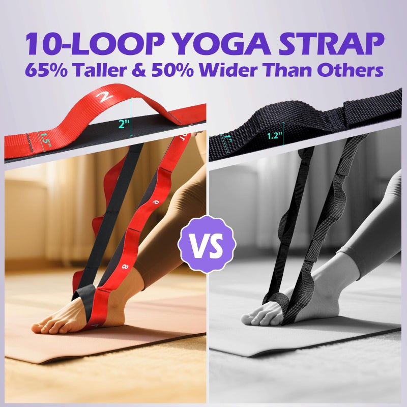 ROSAPOAR Stretching Strap with Loops - Non Elastic Yoga Straps for Physical Therapy, Durable Stretch Bands for Exercise, Flexibility Training, Hamstring & Leg Stretcher, Yoga/Pilates/Gymnastics - Red - Image 3