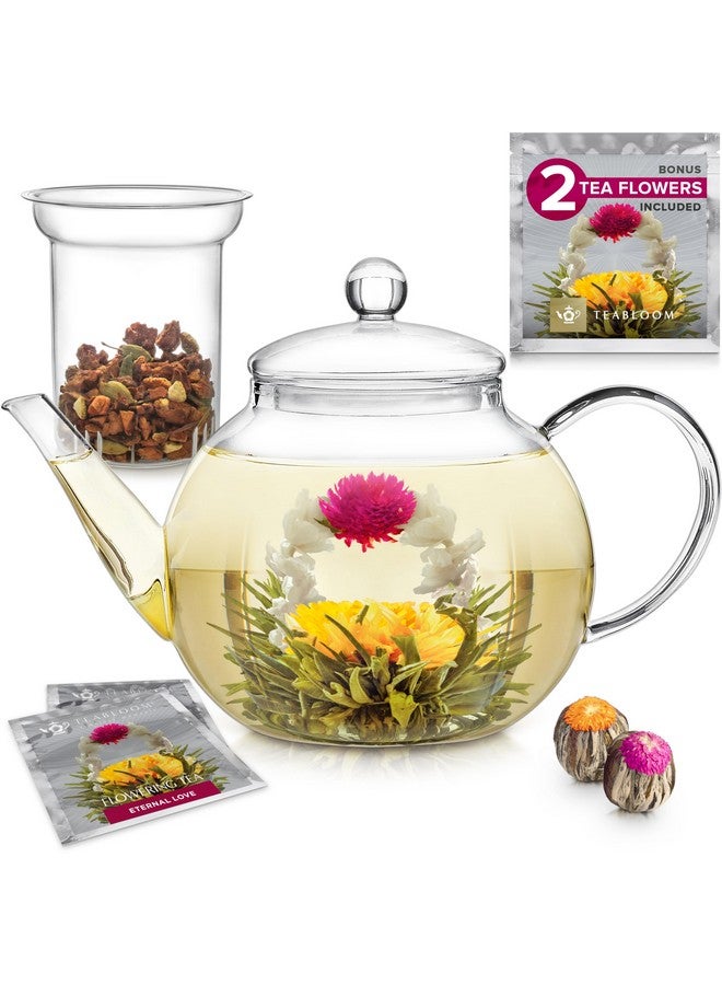 Teabloom Stovetop & Microwave Safe Glass Teapot (40 oz) with Removable Loose Tea Glass Infuser - Includes 2 Blooming Teas - 2-in-1 Tea Kettle and Tea Maker - Tea Purist's Choice - Image 1