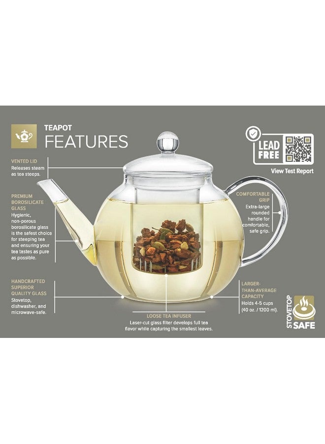 Teabloom Stovetop & Microwave Safe Glass Teapot (40 oz) with Removable Loose Tea Glass Infuser - Includes 2 Blooming Teas - 2-in-1 Tea Kettle and Tea Maker - Tea Purist's Choice - Image 4