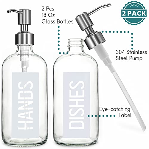 JASAI 2Pack 18OZ Glass Soap Dispenser with Rustproof 304 Stainless Steel Pump, Kitchen Soap Dispenser for Hands & Dishes (White) - Image 3