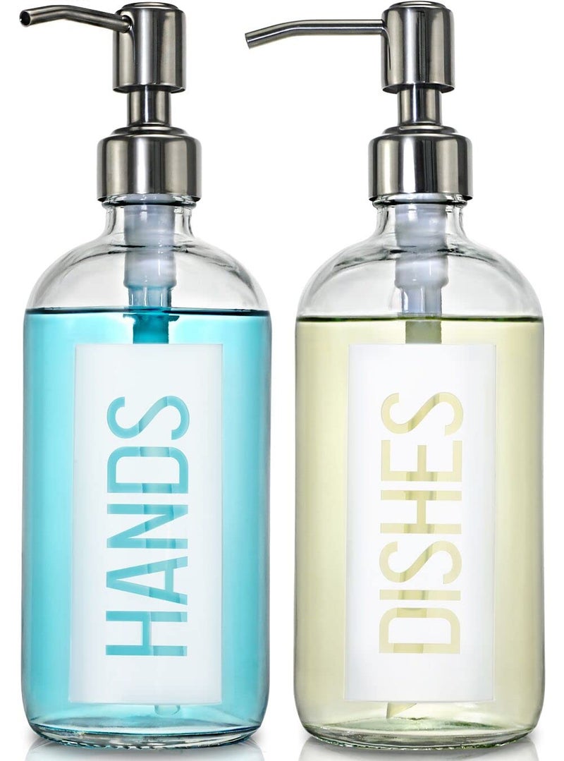 JASAI 2Pack 18OZ Glass Soap Dispenser with Rustproof 304 Stainless Steel Pump, Kitchen Soap Dispenser for Hands & Dishes (White) - Image 1