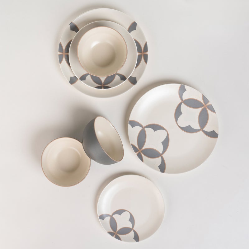 لا ميسا طقم عشاء بورسلان من لا ميسا باللون الأبيض والرمادي 18 قطعة - Image 1