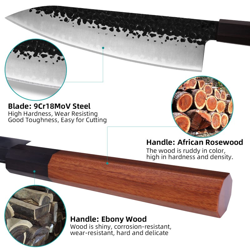 FINDKING Dynasty Series 4PCS Kitchen Knife Set, Professional Japanese Chef Knife Set, 9Cr18MoV High Carbon Steel Blade, African Rosewood Octagonal Handle, for Meat, Fruits, Vegetables - Image 2