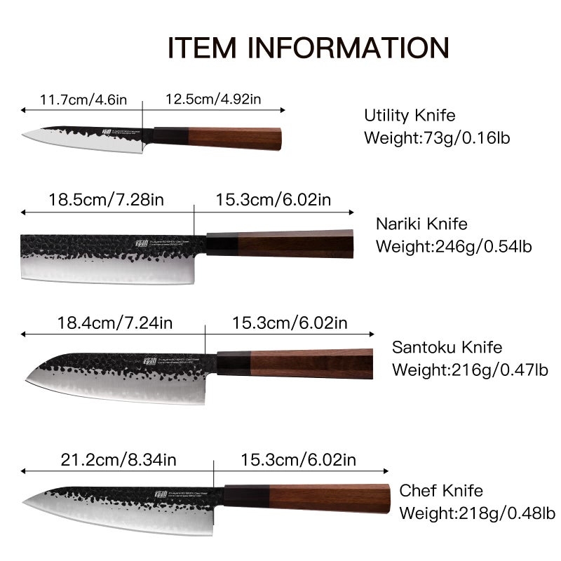 FINDKING Dynasty Series 4PCS Kitchen Knife Set, Professional Japanese Chef Knife Set, 9Cr18MoV High Carbon Steel Blade, African Rosewood Octagonal Handle, for Meat, Fruits, Vegetables - Image 4
