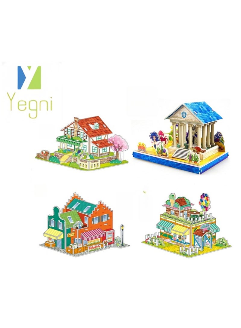 نعم سيدي. 4 قطع من ألعاب بناء منزل للأطفال من الوالدين والطفل، مصنوعة يدويًا، نموذج ورقي تعليمي ثلاثي الأبعاد، تجميع هدايا تفاعلية للوالدين والطفل - Image 1