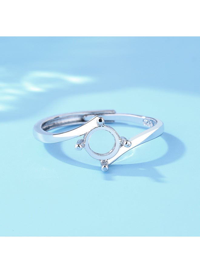 Internet Celebrant Explosive 925 Silver Plated Women's Ring Empty-holder Diy Women's Ring-holder Six-claw Inlay Hua Zi Jade Adjustable Opening