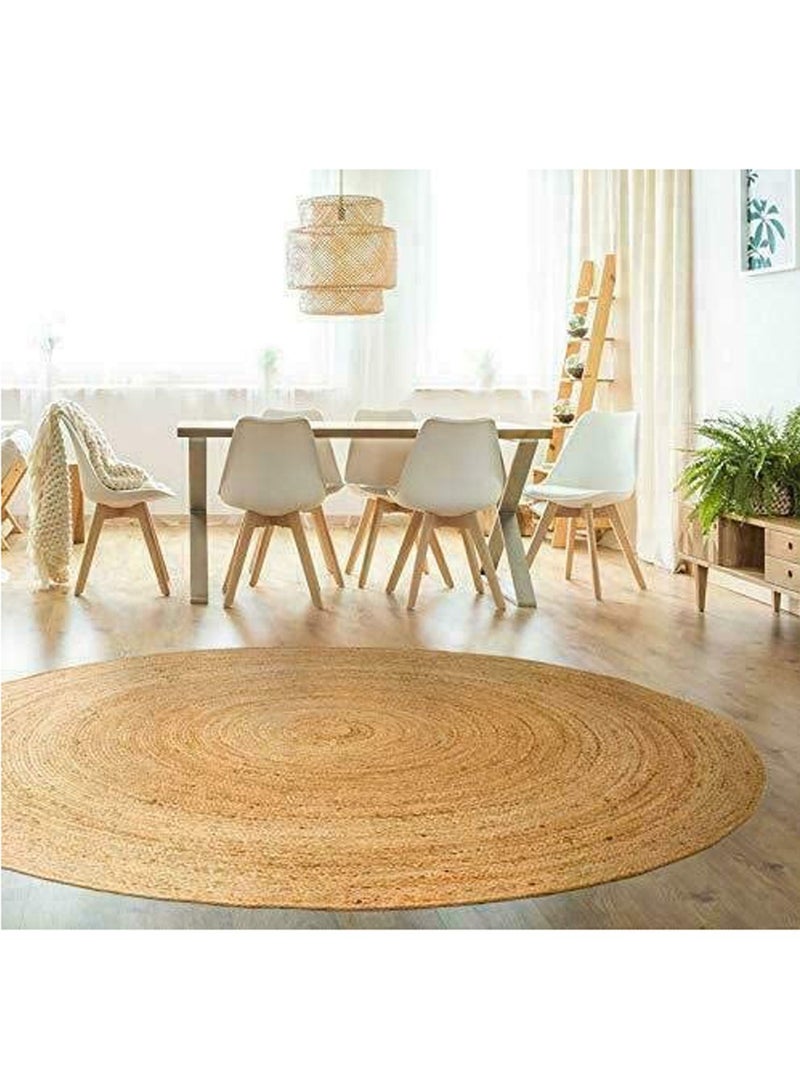 LINGWEI Jute Rug Carpet Simple Design area Rug Carpet Beige 120x120cm - Image 1