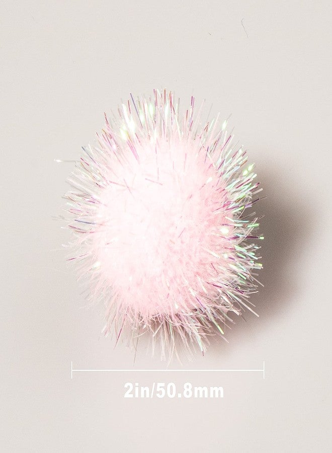 VAPKER 30 Pcs Cat Ball Toys Sparkle Balls Extra Large 2 Inch Cat's Favorite Chase Glitter Ball Glitter Tinsel Pom Poms Balls Light Pink Color - Image 3