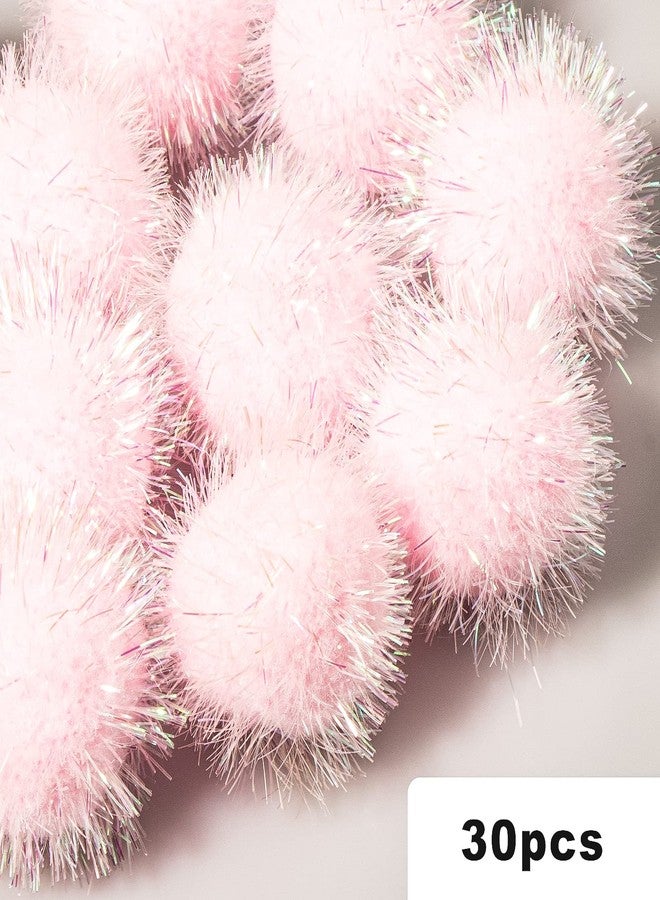 VAPKER 30 Pcs Cat Ball Toys Sparkle Balls Extra Large 2 Inch Cat's Favorite Chase Glitter Ball Glitter Tinsel Pom Poms Balls Light Pink Color - Image 2