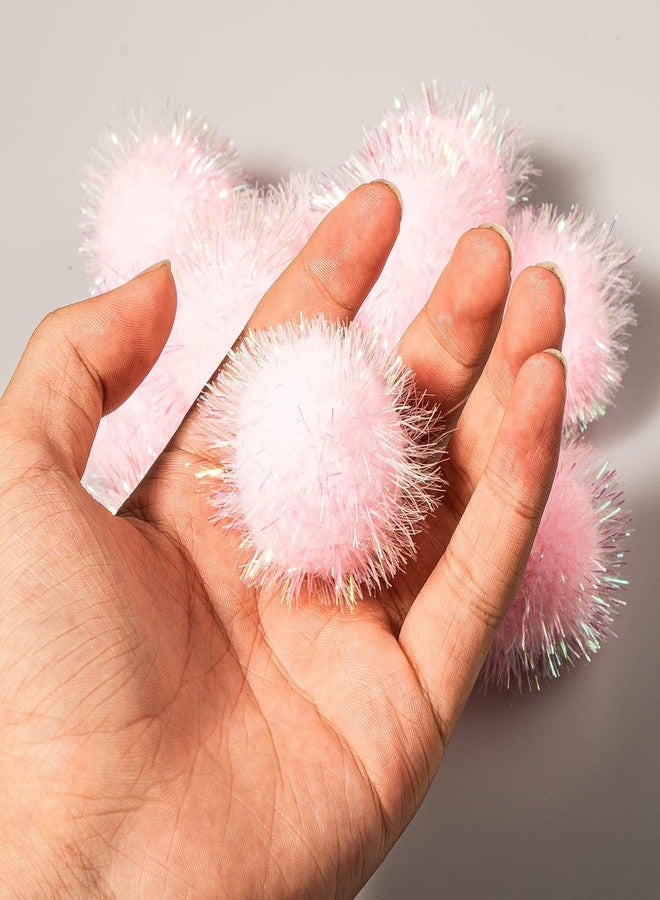 VAPKER 30 Pcs Cat Ball Toys Sparkle Balls Extra Large 2 Inch Cat's Favorite Chase Glitter Ball Glitter Tinsel Pom Poms Balls Light Pink Color - Image 4