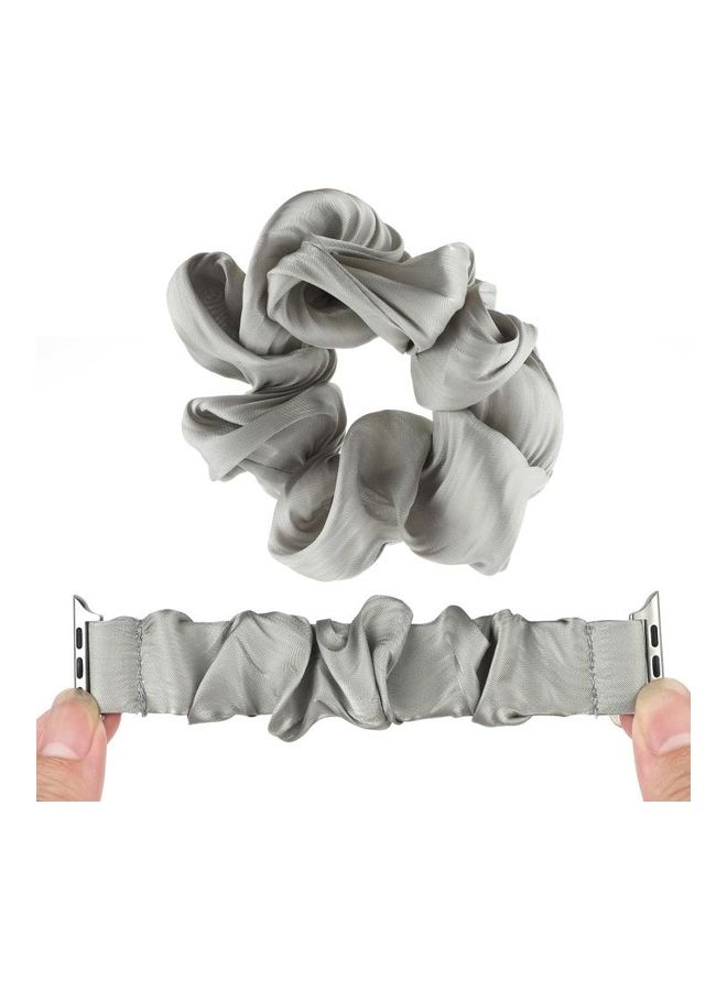 NIBEMINENT Shell Pattern Hair Ring Cloth Watch Strap For Apple Series 7/6/5/4/3/2/1/SE 45/44/42mm Grey - Image 4