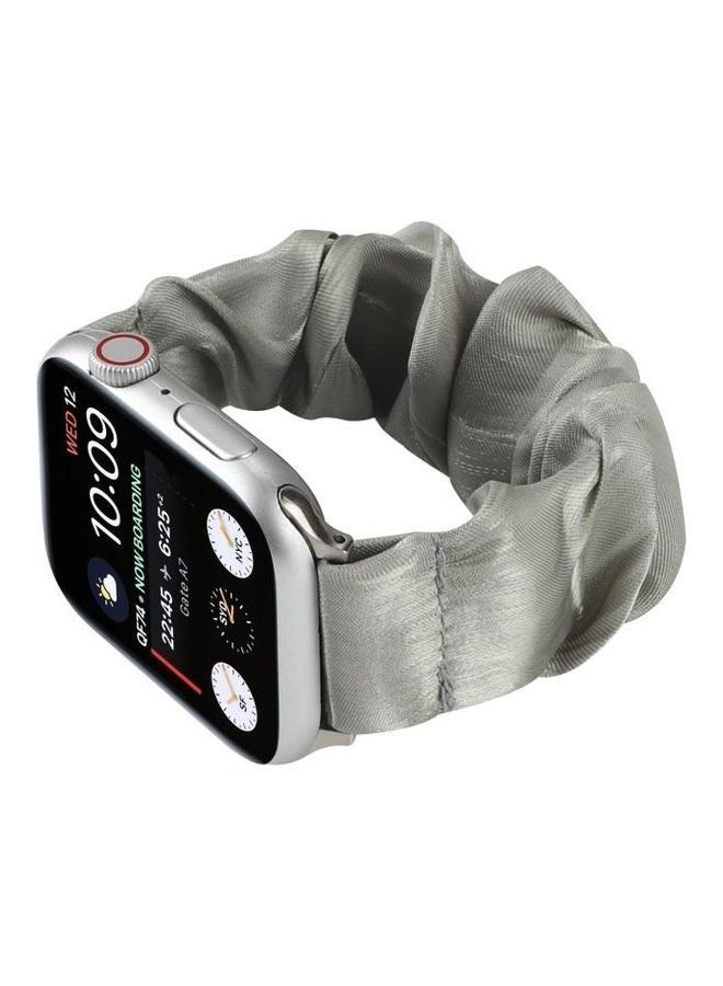 NIBEMINENT Shell Pattern Hair Ring Cloth Watch Strap For Apple Series 7/6/5/4/3/2/1/SE 45/44/42mm Grey - Image 5