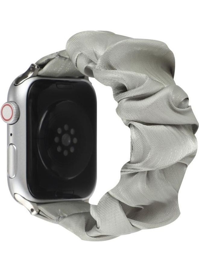 NIBEMINENT Shell Pattern Hair Ring Cloth Watch Strap For Apple Series 7/6/5/4/3/2/1/SE 45/44/42mm Grey - Image 3