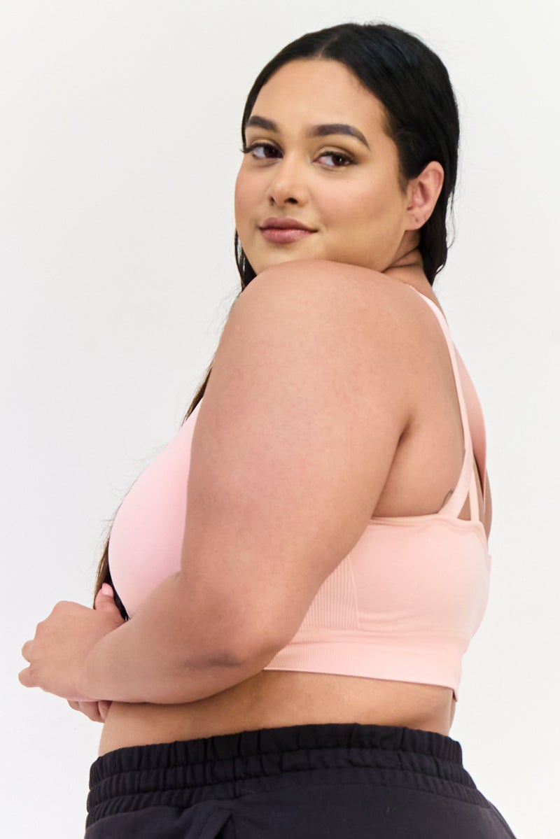 PUMA Women Plus Size Brand Logo Padded Training Sports Bra, Pink - Image 2