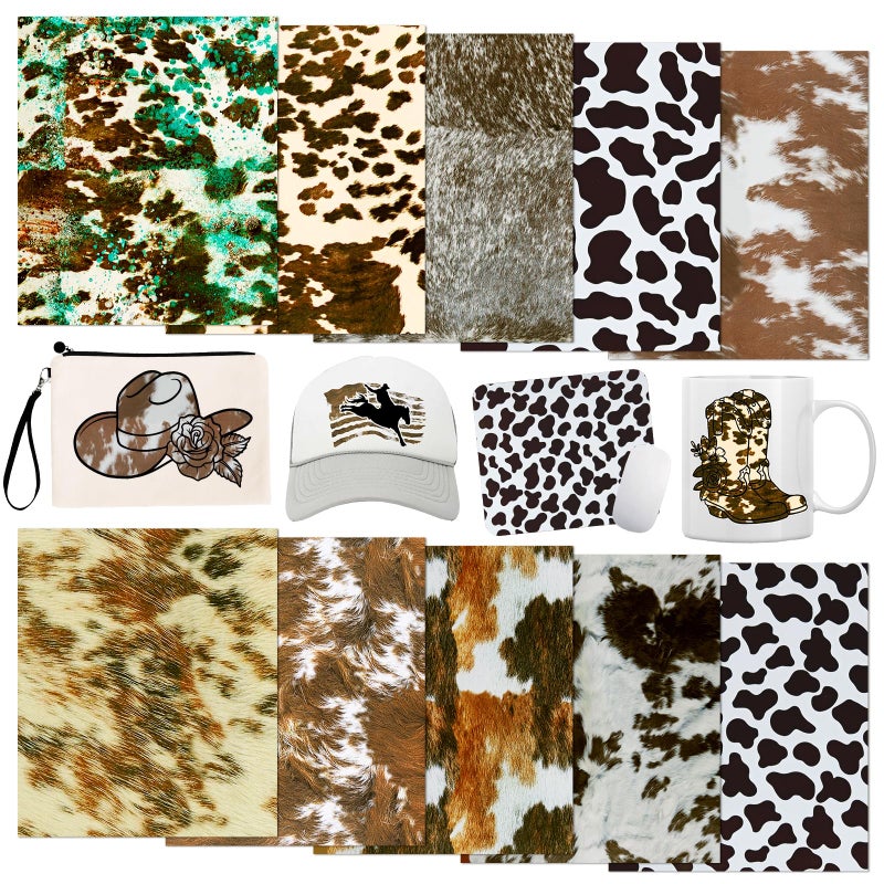 Tintnut Cowhide Sublimation Pattern Transfer Paper - 10 Sheets 12"x10", Cow Print Sublimation Transfer Paper Bundle Compatible with Cricut for DIY Mugs, Tumblers, Key Chain, T-Shirts - Image 1