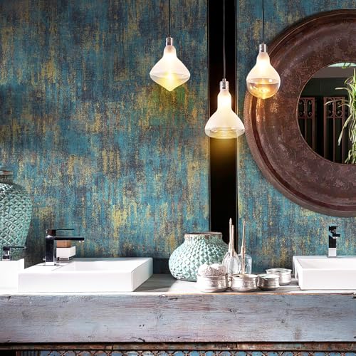 JiffDiff Vintage Metallic Peel and Stick Wallpaper Industrial Metallic Concrete Wall Paper Modern Stick on Wallpaper Self Adhesive Contact Paper(17.3" x 800" Blue Gold) - Image 4