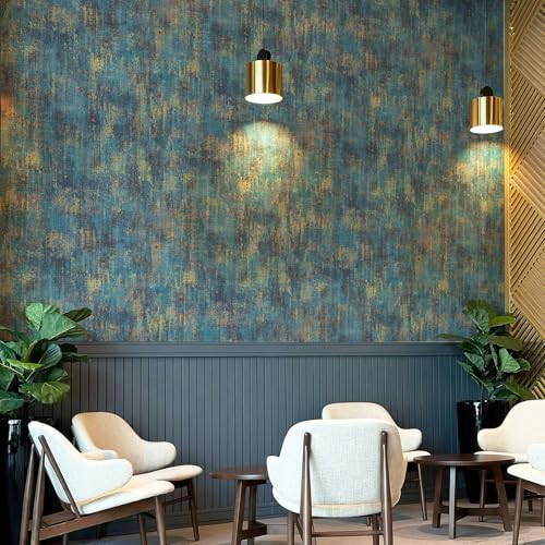 JiffDiff Vintage Metallic Peel and Stick Wallpaper Industrial Metallic Concrete Wall Paper Modern Stick on Wallpaper Self Adhesive Contact Paper(17.3" x 800" Blue Gold) - Image 2
