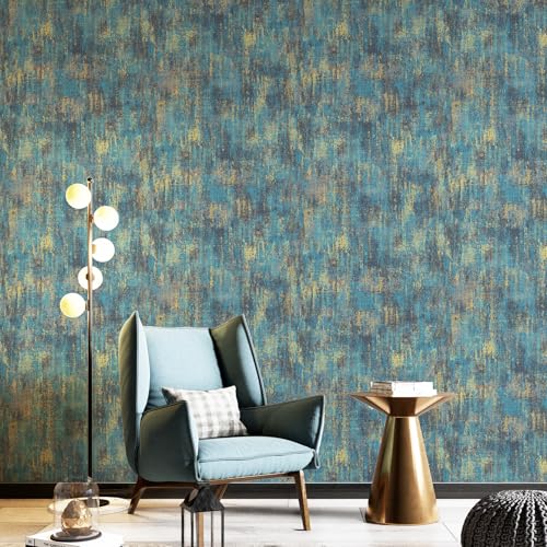 JiffDiff Vintage Metallic Peel and Stick Wallpaper Industrial Metallic Concrete Wall Paper Modern Stick on Wallpaper Self Adhesive Contact Paper(17.3" x 800" Blue Gold) - Image 3